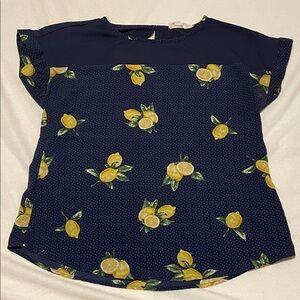 Sweet Wanderer Navy Blue Lemon Print Tee